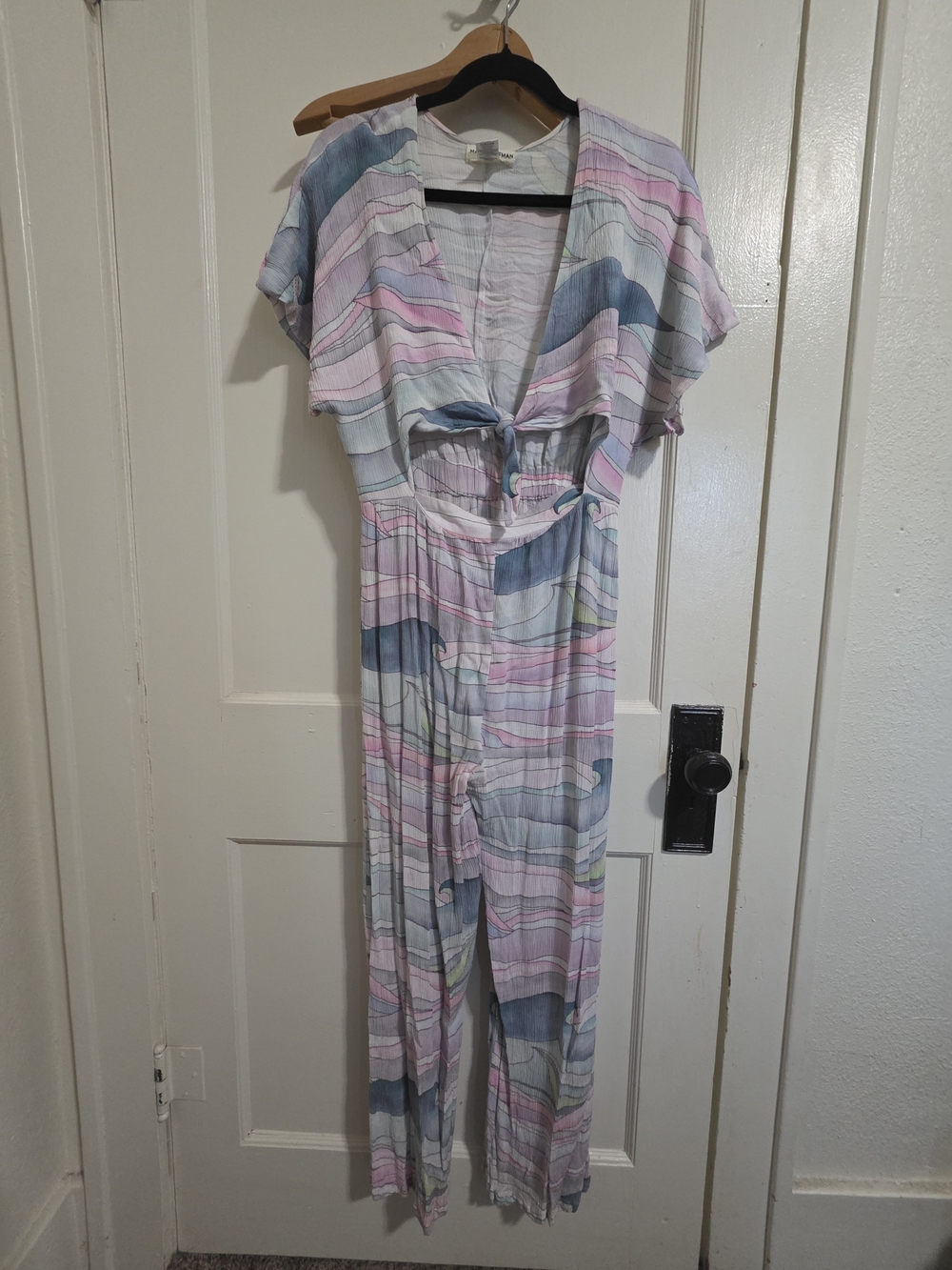 Mara Hoffman Pastel Striped V-Neck Tie-Waist Jumpsuit